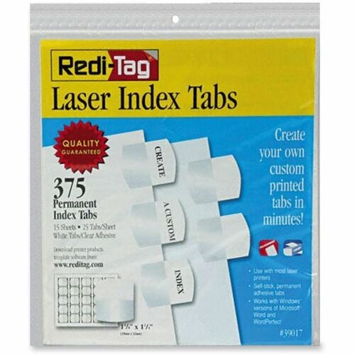 REDI-TAG Redi-tag RTG39017 Laser Index Tab Refill Set White 375 Pack