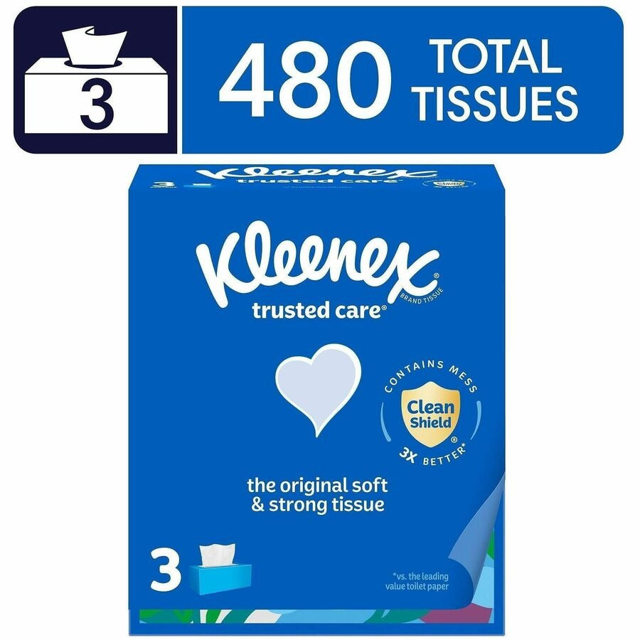 KIMBERLY-CLARK Kimberly-Clark KCC54303 Kleenex Trusted Care Tissues 8.40 in x 8.50 in 160/Box 3/Pack