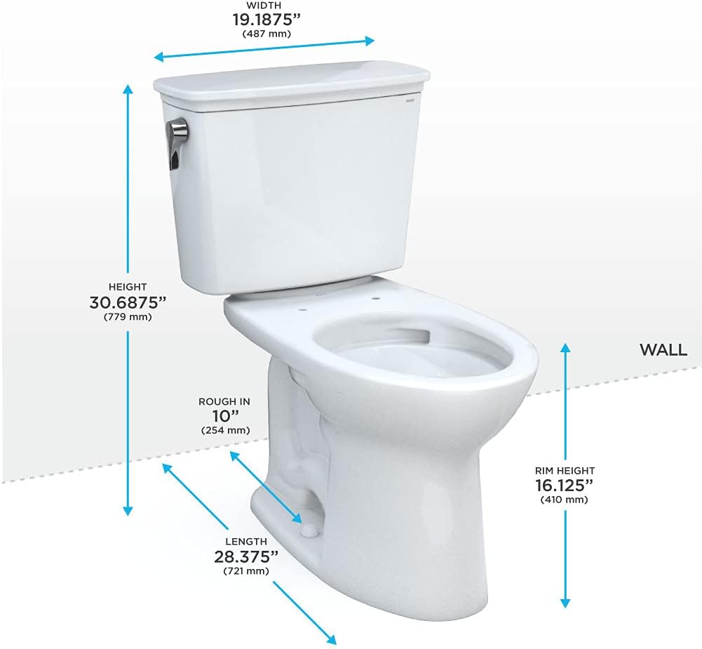 TOTO CST786CEFG.10#01 Drake Transitional Two-Piece Elongated 1.28 GPF Universal Height Tornado Flush Toilet with 10 Inch Rough-In