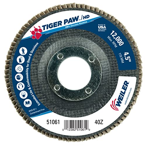 Weiler 51061 Tiger Paw Super High Density Flap Disc 40 Grit 4.5 Inches 7/8 Arbor