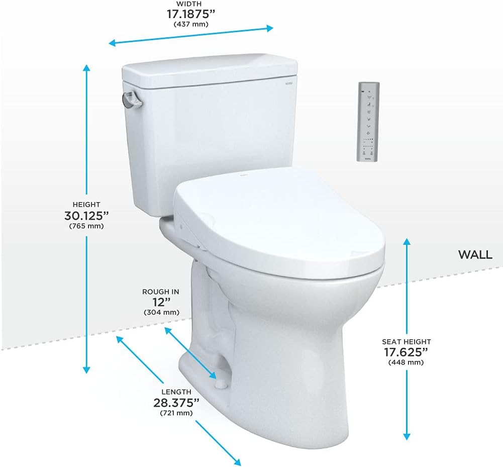 TOTO MW7763046CEFGA#01 Drake WASHLET+ Two-Piece Elongated 1.28 GPF Universal Height TORNADO FLUSH Toilet with Auto Flush S500e Bidet Seat Cotton White