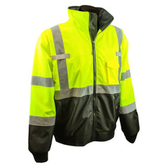 Radians SJ110B-3ZGS-XL Radwear XL Size Class-3 Polyester, Oxford Polyester and 300D Bomber Jacket, Hi-Viz Green