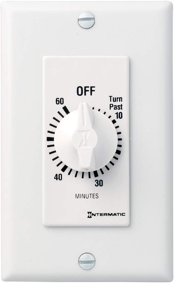 Intermatic FD60MWC 60-Minute Spring-Wound In-Wall Countdown Timer Switch for Auto-Off Control of Fans and Lights, White