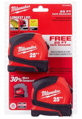 Milwaukee 48-22-6625G 25 Ft. Compact Tape Measure (2 Pack)