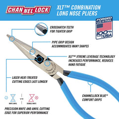 Channellock 326 Long Nose Pliers with Side Cutter 6 Inch