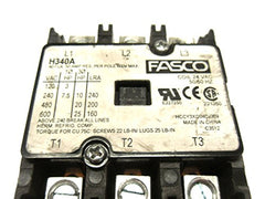 Fasco H340A 3 Pole 40 Amp 24 Coil Voltage Contactor