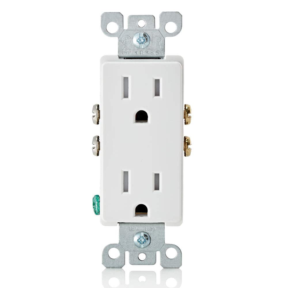 Leviton T5325-W 15 Amp 125 Volt, Tamper Resistant, Decora Duplex Receptacle, Straight Blade, Grounding, 1-Pack