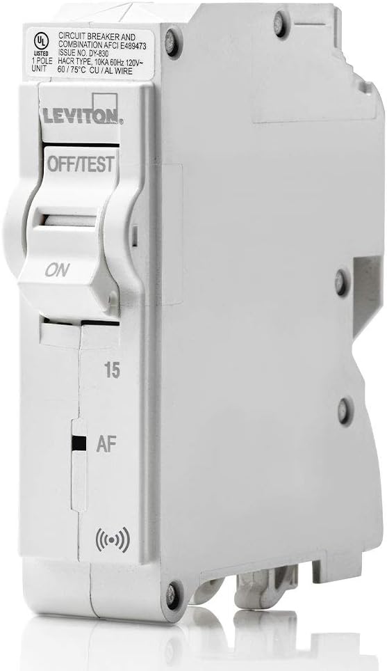 Leviton LB115-AS 15A 1-Pole Plug-On Smart AFCI Branch Circuit Breaker, Hydraulic Magnetic, 120 VAC