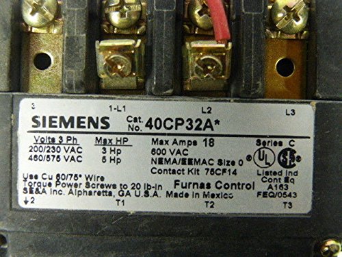 Siemens 40CP32AA Contactor 18A Max 3Ph Sz0 120/240V