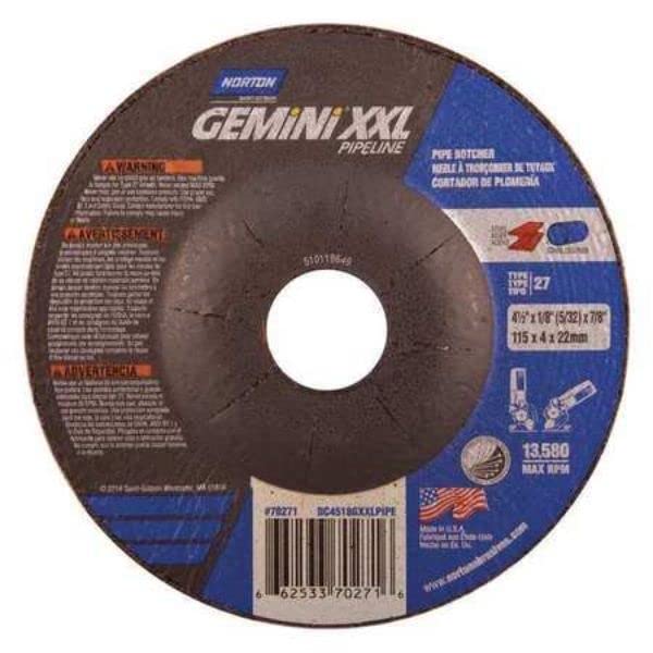 Norton 66253370271 Gemini XXL Depressed Center Wheel 7/8 in Arbor 4-1/2 in Dia 0.125 in Thick 24 Grit