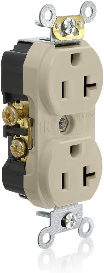 Leviton TCR20-I Duplex Self-Grounding Tamper Resistant Receptacle 20-Amp 125 Volt