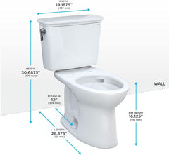 Toto CST786CEFG#01 Drake Transitional Two-Piece Elongated 1.28 GPF Universal Height Tornado Flush Toilet with CEFIONTECT, Cotton White