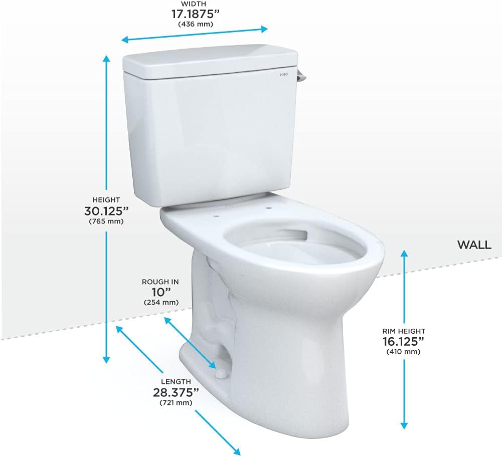 Toto CST776CEFRG.10#01 Drake Two-Piece Elongated 1.28 GPF Universal Height Tornado Flush Toilet with CEFIONTECT and Right-Hand Trip Lever 10 Inch Rough-In Cotton White