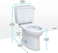 Toto CST776CEFRG.10#01 Drake Two-Piece Elongated 1.28 GPF Universal Height Tornado Flush Toilet with CEFIONTECT and Right-Hand Trip Lever 10 Inch Rough-In Cotton White