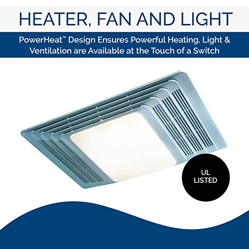 Broan-NuTone 655 Bath Fan and Light with Heater, 70 CFM 4.0 Sones, White