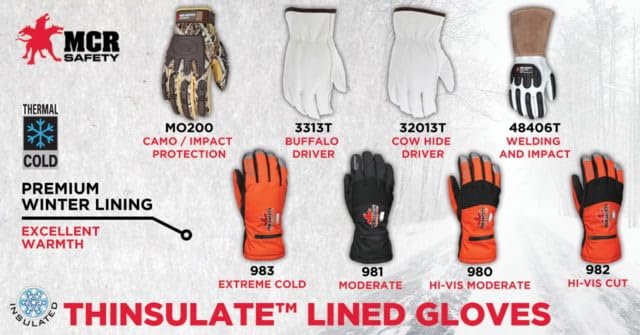 MCR Safety 980M Insulated Mechanics Gloves Thinsulate Lining MAXGrid Material Palm Medium