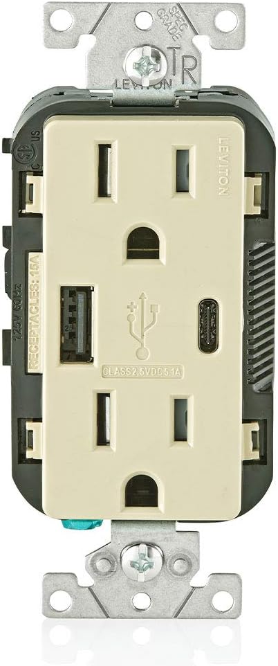 Leviton T5633-I Combination USB Charger Duplex Receptacle 15 Amp 125 Volt