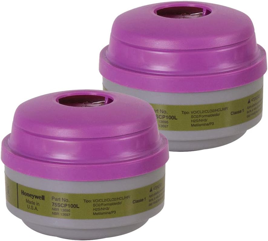 Honeywell 75SCP100L Organic Vapor, Ammonia, Methylamine, Formaldehyde, Acid Gas Cartridge with P100 Filter