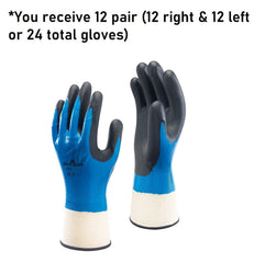 SHOWA 377S-06 SHOWA 377 Nitrile Foam Coating on Nitrile Glove with Polyester/Nylon Knit Liner, Small (Pack of 12 Pairs) Blue