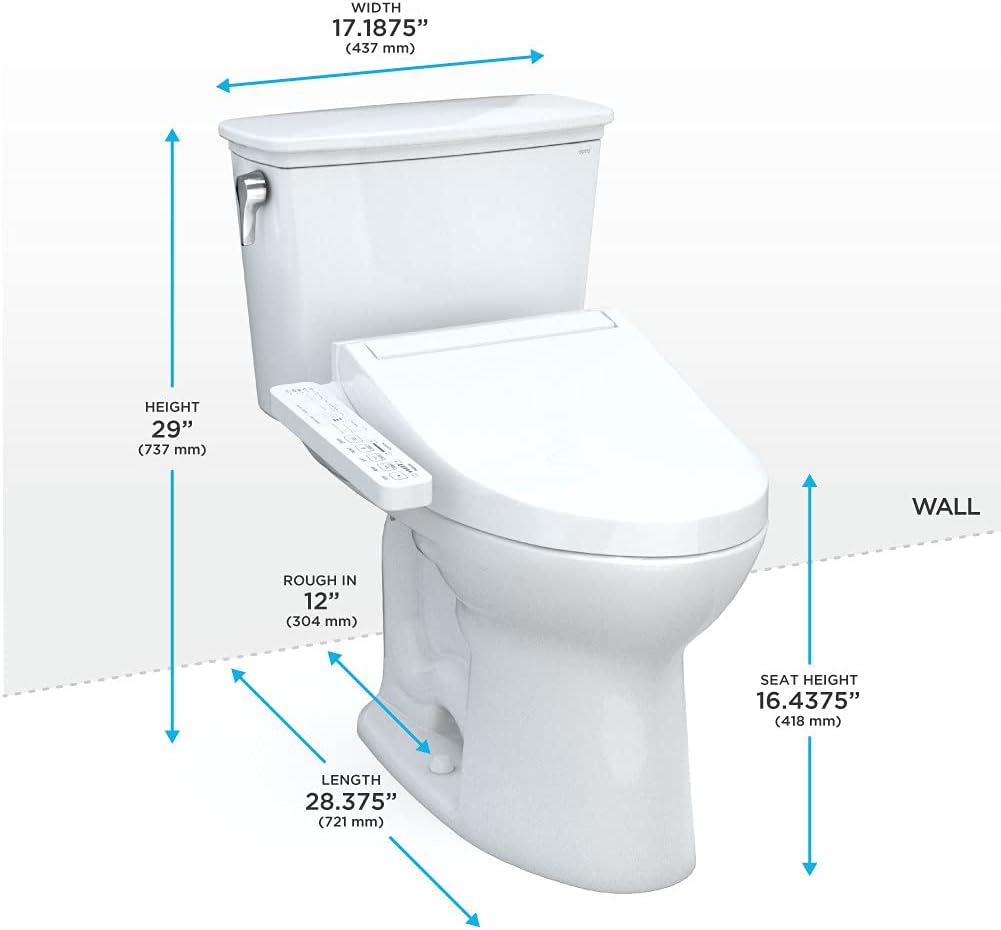 Toto MW7863074CEG#01 Drake Transitional WASHLET+ Elongated 1.28 GPF Tornado Flush Toilet with C2 Bidet Seat Cotton White