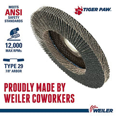 Weiler 51061 Tiger Paw Super High Density Flap Disc 40 Grit 4.5 Inches 7/8 Arbor