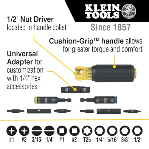 Klein Tools 32500HD Knect Multi-Bit Screwdriver / Nut Driver, Impact Rated 11-in-1