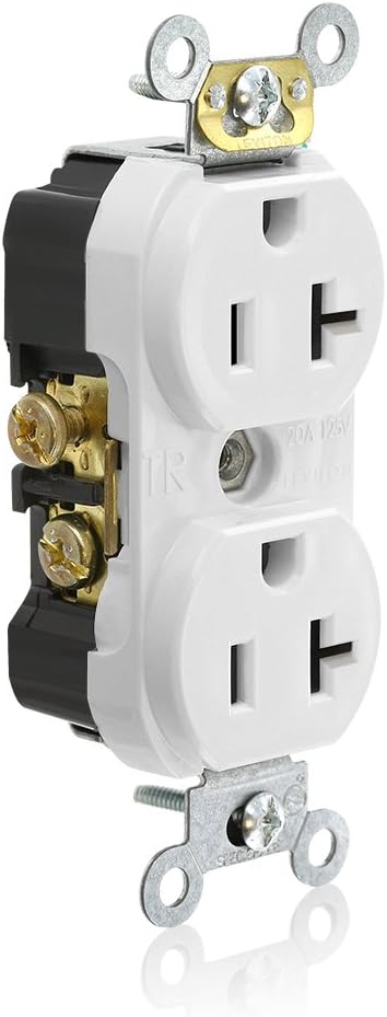 Leviton TCR20-W Side Wired Commercial Spec Grade Tamper Resistant Duplex Receptacle, 20-Amp, 125-volt, White