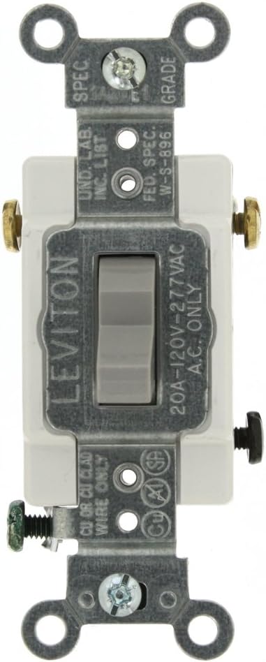 Leviton 1223-SGY Toggle 3-Way AC Quiet Switch 20 Amp 120/277 Volt