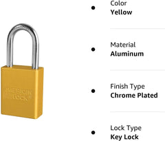 American Lock A1106YLW Lockout Padlock Keyed Different Yellow 1/4 Inch Diameter