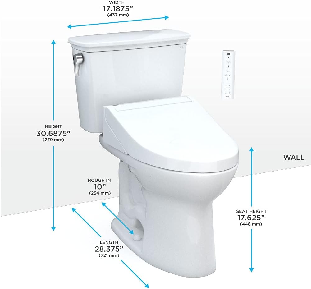 TOTO MW7863084CEFG.10#01 Drake Transitional WASHLET+ Two-Piece Elongated 1.28 GPF Universal Height TORNADO FLUSH Toilet with C5 Bidet Seat Cotton White