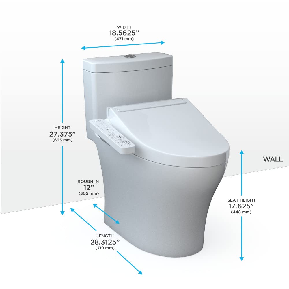 TOTO MW6463074CEMFGN#01 WASHLET+ Aquia IV One-Piece Elongated Dual Flush 1.28 and 0.9 GPF Toilet and WASHLET C2 Bidet Seat, Cotton White