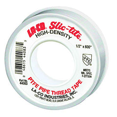 La-Co 44083 Slic-Tite PTFE Pipe Thread Tape, Premium Grade, 600 Length, 1/2 Wide White, 12 Pack