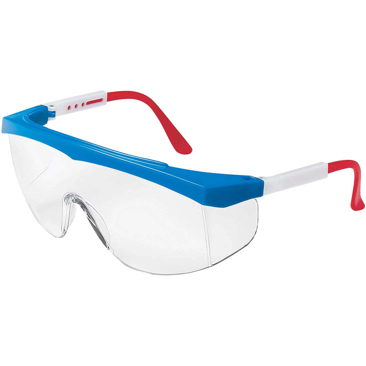 MCR Safety SS130 Stratos Safety Glasses Red White Blue Frame Clear Lens