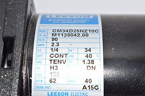 Leeson M1135042.00 Gearmotor 1/4 HP 62 RPM 90VDC TENV 13 40:1 Ratio 135 In-Lbs