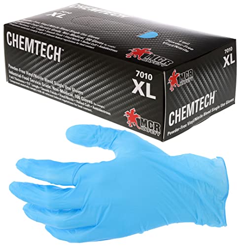 MCR Safety 7010L Industrial Food Grade Nitrile/Vinyl Powder Free Disposable Gloves Blue, 1 Box with 100 Gloves, Large