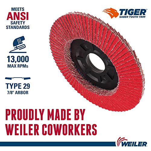 Weiler 50117 Saber Tooth Ceramic Flap Disc Angled 40 Grit 4-1/2 inches 7/8 Arbor Hole