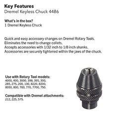 Dremel 4486 Keyless Chuck Ideal for 1/32 Inch to 1/8 Inch Shank Rotary Tool Accessories Silver