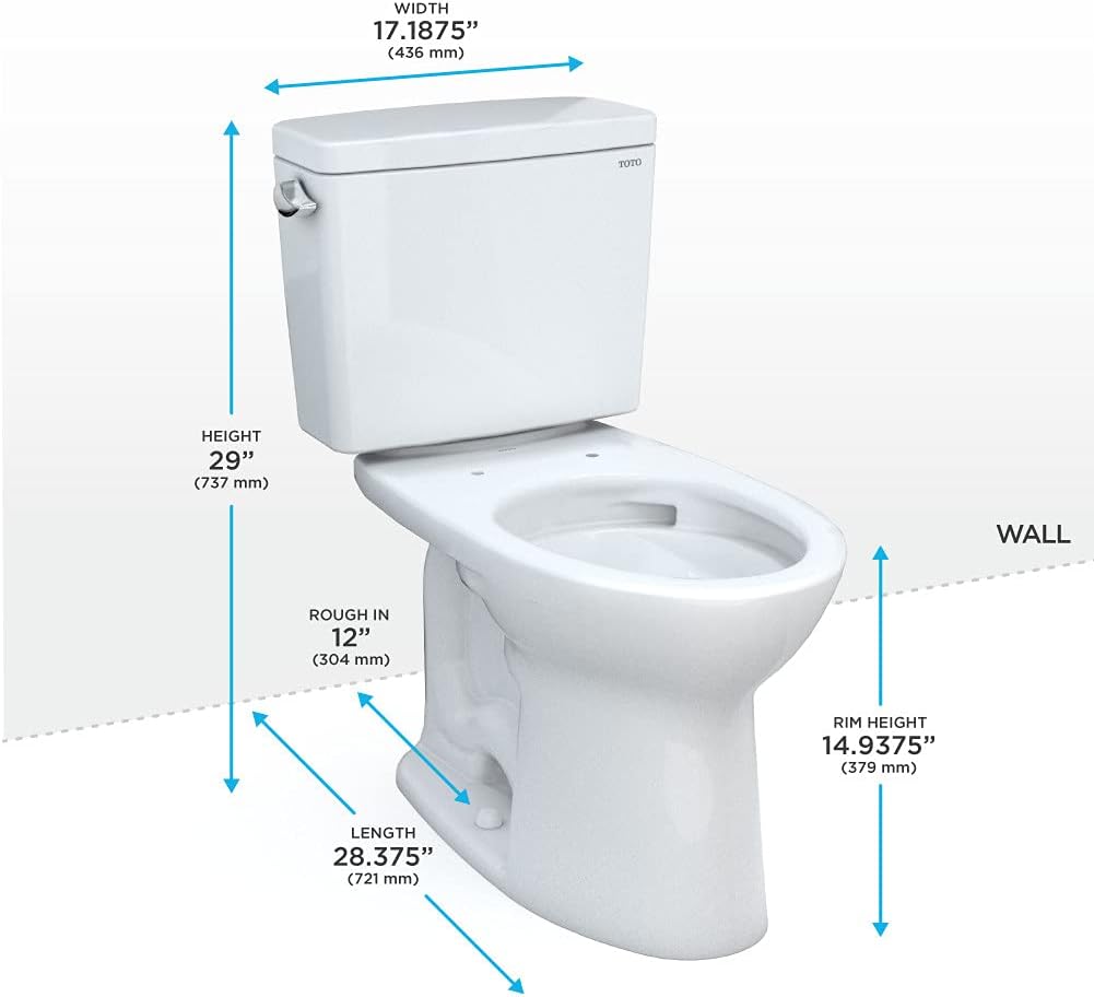 TOTO CST776CEG#11 Drake Two-Piece Elongated 1.28 GPF Tornado Flush Toilet with CeFiONtect, Colonial White