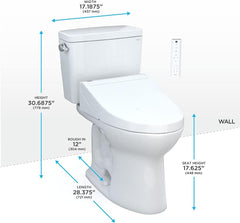 TOTO MW7863056CEFGA#01 Drake Transitional WASHLET+ Two-Piece Elongated 1.28 GPF Universal Height TORNADO FLUSH Toilet with Auto Flush, Cotton White