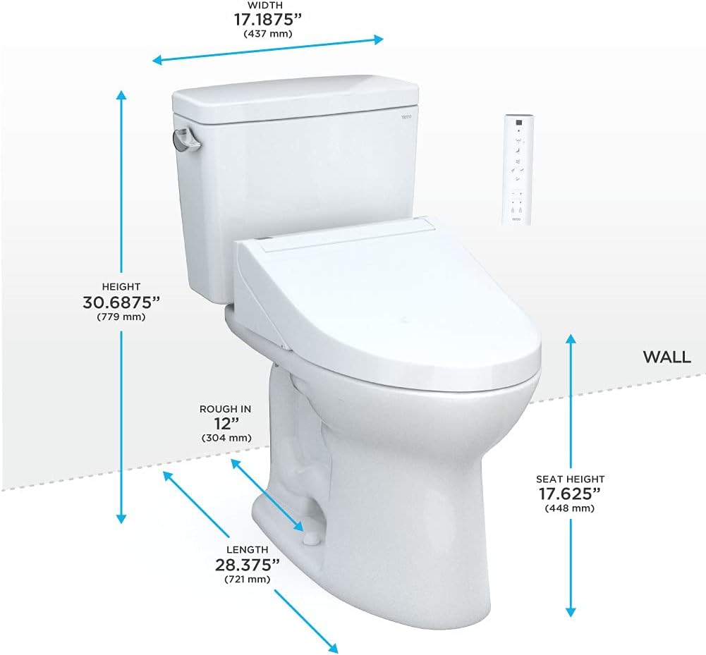 Toto MW7863046CEFGA#01 Drake WASHLET+ Two-Piece Elongated 1.28 GPF TORNADO FLUSH Toilet Cotton White