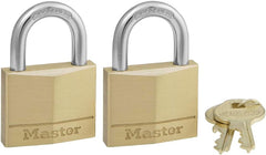 Master Lock 140T Solid Brass Padlock with Key, 2 Pack, Keyed-Alike