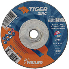 Weiler 58070 Tiger Zirc Grinding Wheel 4-1/2 in x 1/4 in 5/8-11 Nut Pack of 10