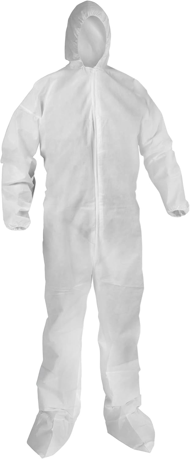 KLEENGUARD 68980 KleenGuard KGA20 Lightweight Coveralls for Non-Hazardous Particulate Protection (68980) Hood and Boot Zip Front Elastic Wrists and Ankles White 3X-Large (Qty 50)