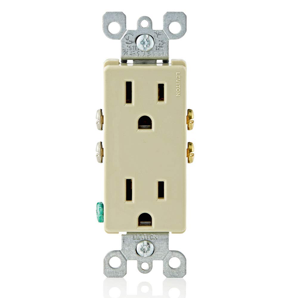 Leviton 5325-I 15 Amp, 125 Volt, Decora Duplex Receptacle, Residential Grade, Grounding, Ivory