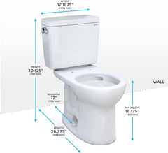 TOTO CST775CSFG01 Drake Two-Piece Round 1.6 GPF Universal Height Tornado Flush Toilet with CEFIONTECT Cotton White