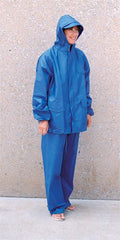 MCR Safety 2433L Classic Plus PVC/Polyester 3-Piece Corduroy Collar Rain Suit with Detachable Hood and Bibpant, Blue, Large