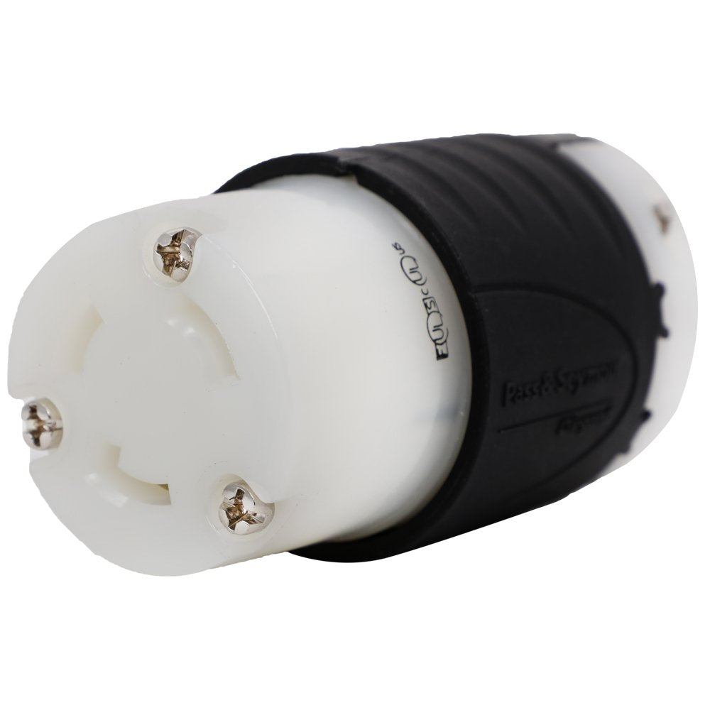 Pass & Seymour L530C Connector, Turnlok 3 Wire Ground, IP20, 30A, 125V, Black Back, White Body