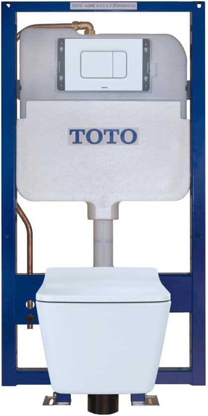 Toto CWT449249CMFG#WH SP Wall-Hung Square-Shape Toilet and DuoFit In-Wall 1.28 and 0.9 GPF Dual-Flush Tank System With Copper Supply