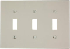 Leviton 78011 3-Gang Toggle Device Switch Wallplate, Standard Size, Thermoset, Device Mount, Light Almond