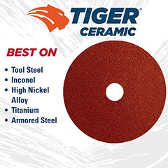 Weiler 69859 Tiger Ceramic Resin Fiber Sanding Disc 5 Inch 50 Grit 7/8 Arbor Hole Pack of 25